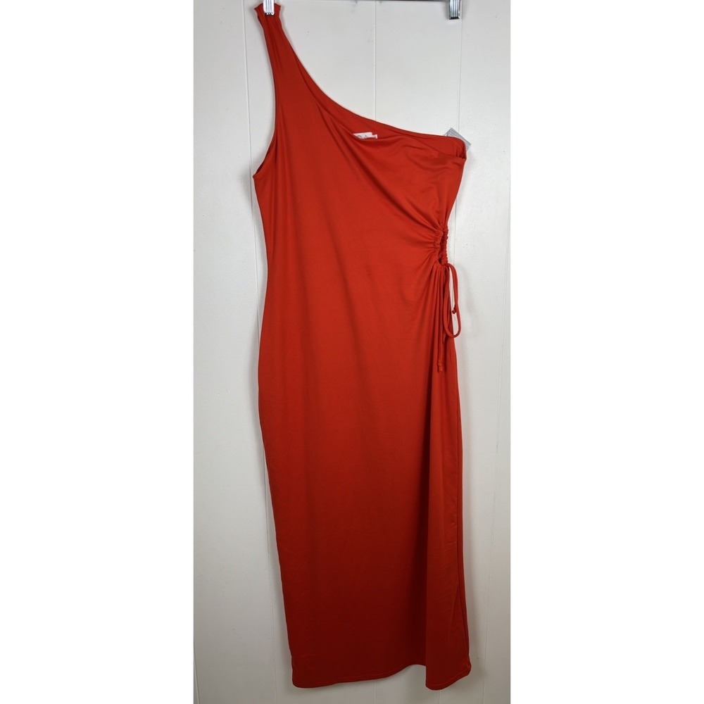 RESA Womens Large Maxi Dress Dark Orange One Shoulder Peek A Boo Jersey Knit